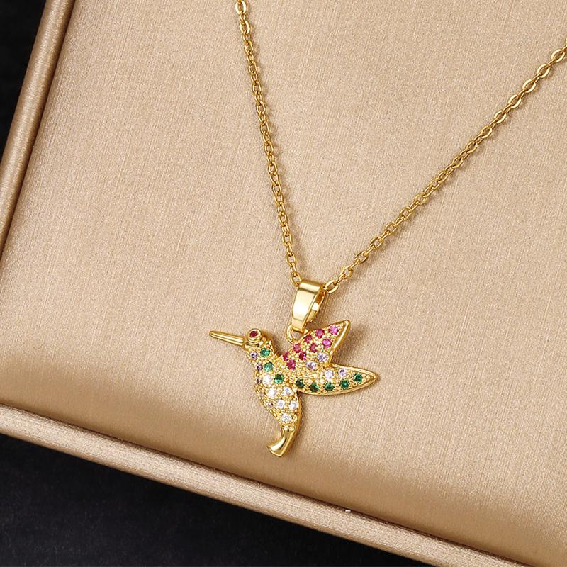 1 Pcs Animal Series Copper Pendant Combination Titanium Steel Chain Light Luxury Collarbone Necklace Accessories