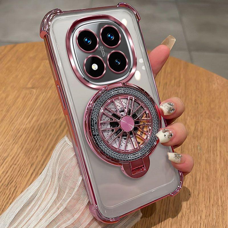 Rotating Gyroscope Bracket Phone Case For Xiaomi Redmi Note 14 15 Pro Plus 15 15C 14C 14S 4G 5G Shockproof Plating Silicon Cover