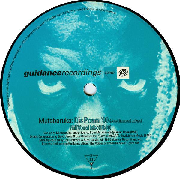 

12inch Record MUTABARUKA - Dis Poem 99 (Joe Claussell Mixes) GDR057 Guidance Record 1999 US Dance & Electronica Used