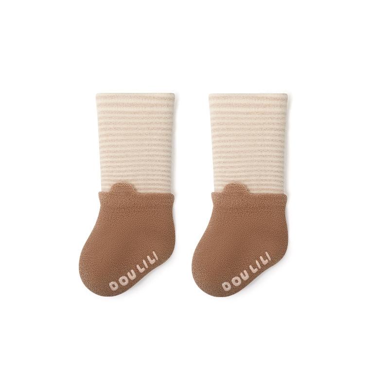 

Baby Socks Autumn Winter Pure Cotton Stripe Non-Slip Middle Tube Contrast Color Newborn Boys Girls Baby Floor Socks L кофейный