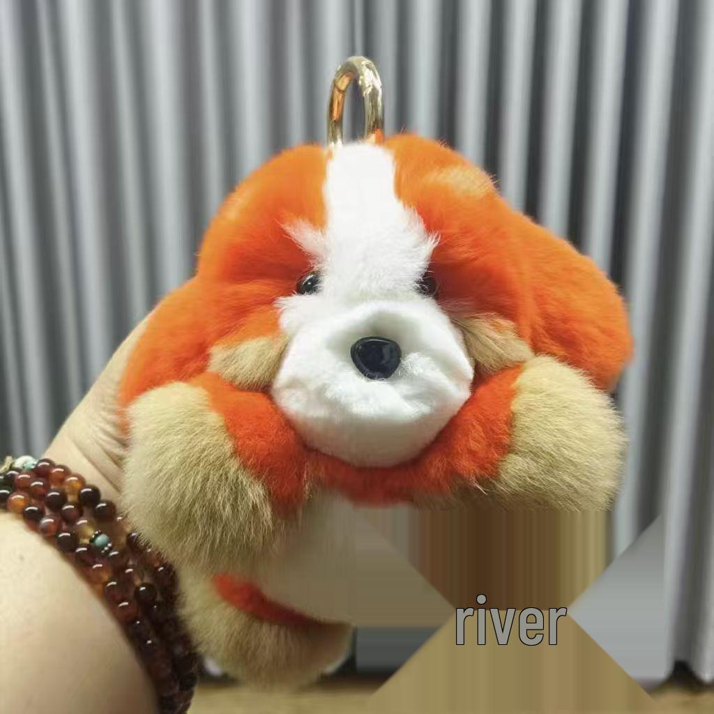Adorable Chubby Dog Keychain with Real Rabbit Fur - Plush Toy & Backpack Ornament