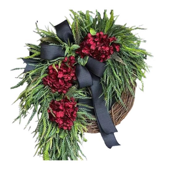 

Rustic Hydrangea Wreath with Burlap Bow Farmhouse Wall Door Hanging Decor for Home Garden Wedding Artificial Floral Garland for Spring Summer B