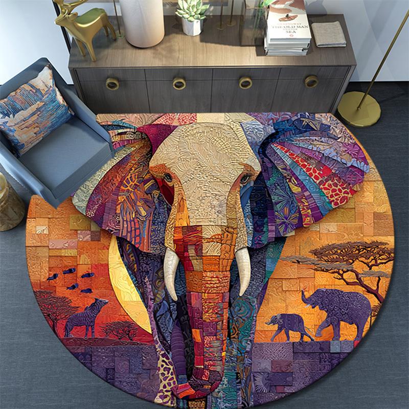 Elephant Round Area Rug,Carpet Rug for Living Room Bedroom Sofa Playroom Decor,Non-slip Floor Mat