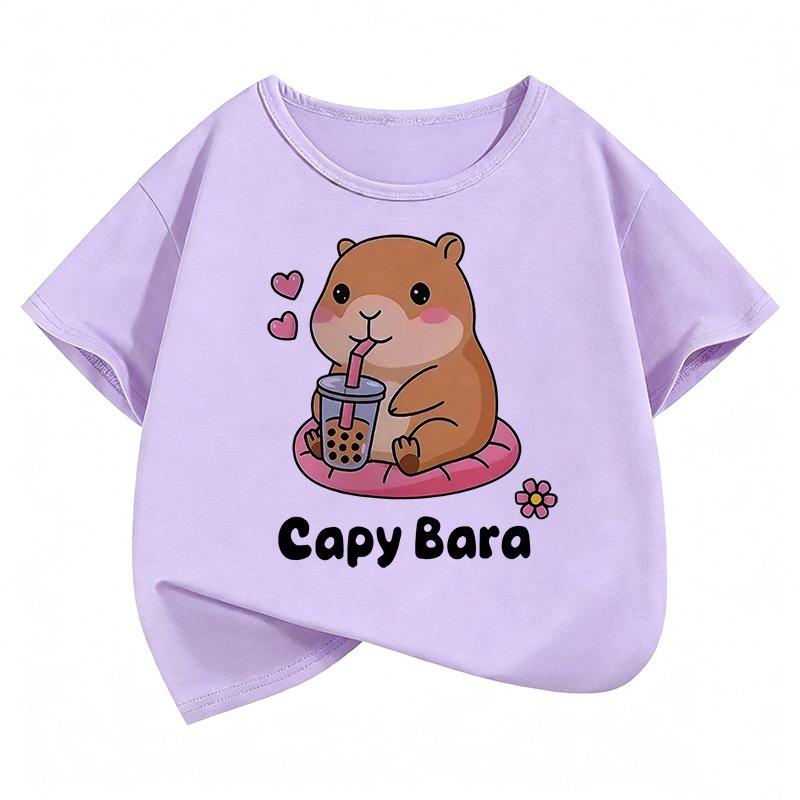 Summer Spring Short Sleeve Unisex Funny Capybara Animal Design T Shirts Kids Children's T-shirt Boys Girls Casual Top Tee Shirt
