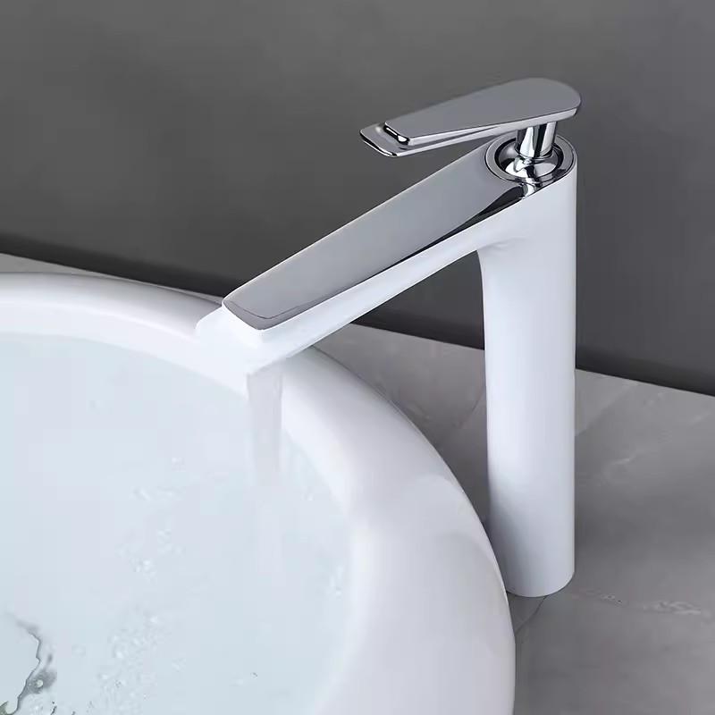 Tuqiu Gold Bathroom Faucet Black Basin Faucets White Gold Sink Mixer Tap Hot & Cold Deck Mounted Grey Lavatory Crane Water Tap