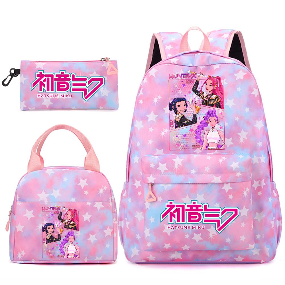 3Pcs/set Anime Cartoon Demon Hunters Printed Backpack Handbag Pencil Case for Teenger Student Girl Boy Large Capacity Waterproof Bookbag