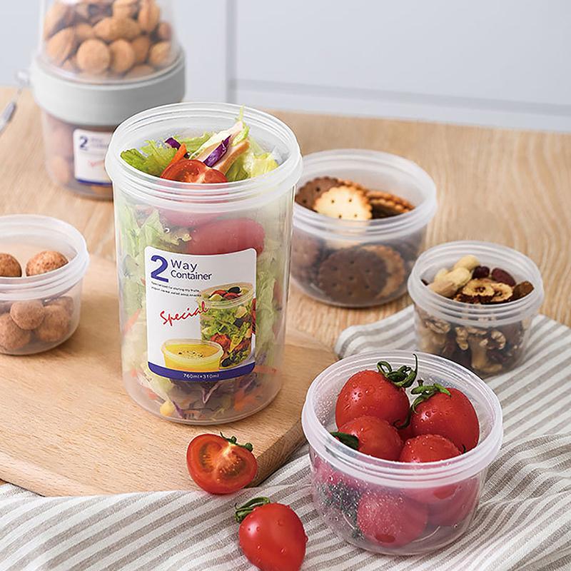 Breakfast Oatmeal Cereal Nut Yogurt Salad Cup Seal Container Double Layer Sauce Cup Bento Tuppers Food Bowl Lunch Box