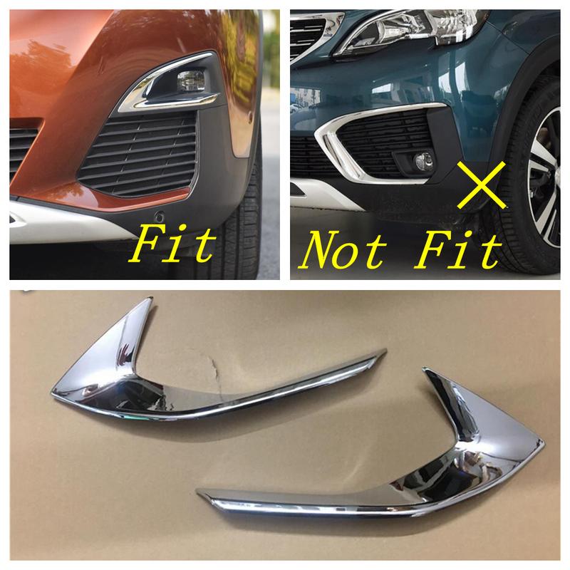 Chrome / Carbon Fiber Look Front Fog Lights Lamps Eyebrow Strip Cover Trim For Peugeot 3008 5008 GT 2017 - Car Accessories
