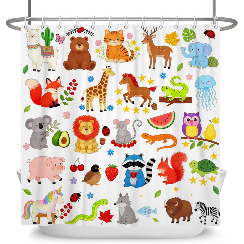 Cartoon Animal Alphabet Shower Curtain For Kids Abc Educational Learning Tools Baby Girls Boys Colourful Bath Curtain Bathroom
