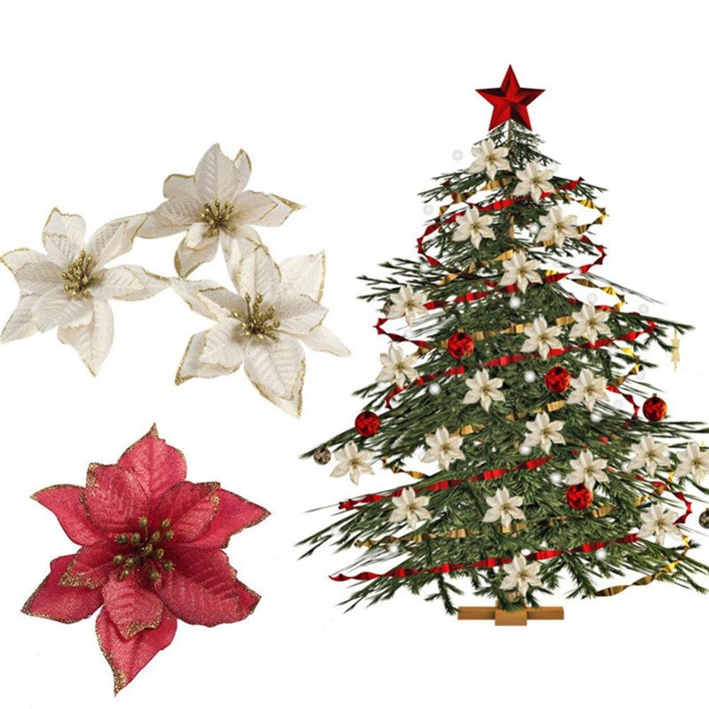 10 Pcs Simulation Christmas Flowers 3 Layer Christmas Tree Wreath Decoration Pendant For Home Garden Decor Gold Silver Red