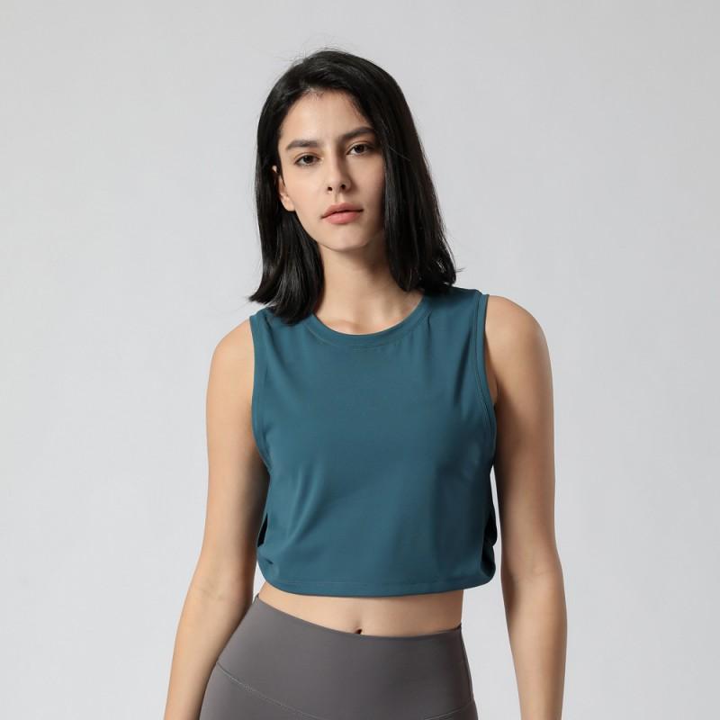 Women Sleeveless Dance Stage Top Solid Color Stretchy Gym Yoga Workout Vest