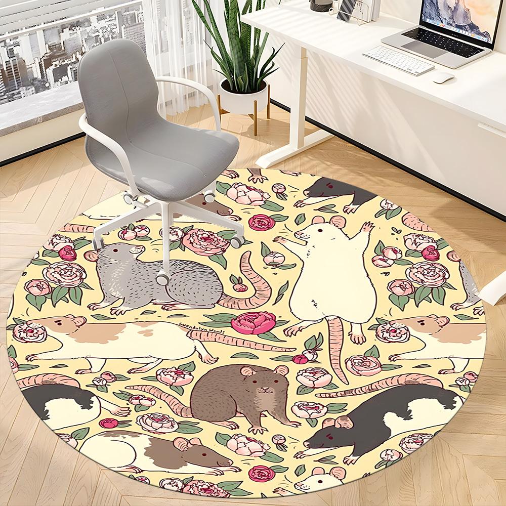 1pc Rat Floral Pattern Chair Carpet for Office Non Slip, Machine Washable Rug for Office, Room Holiday Decor for Christmas, Birthday Polyester