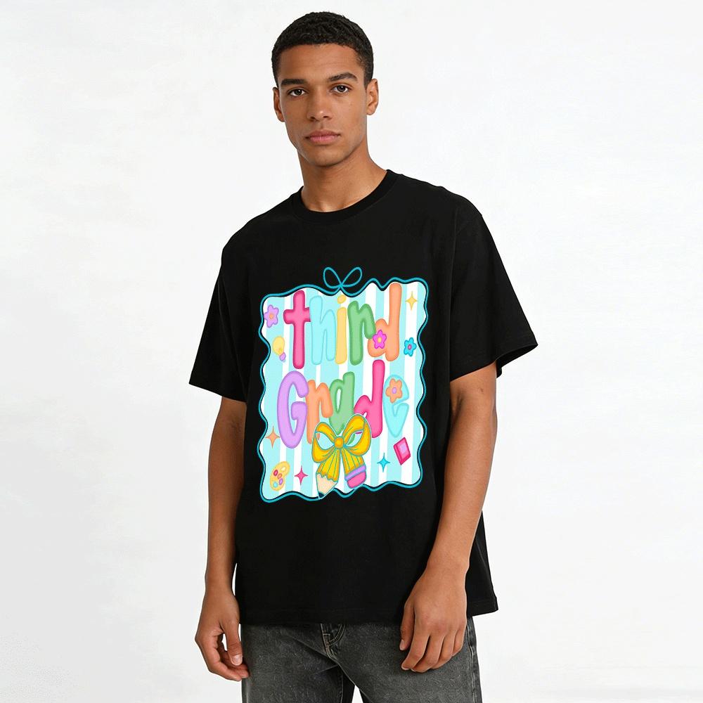 Third Grade Print Kids T-shirt Casual Campus Style Student Short Sleeve Top Pure Cotton T-shirt