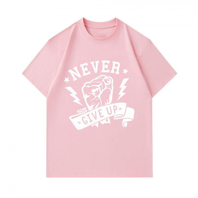 Men's 100% Cotton Crew Neck Short Sleeve T-Shirt, Never Give Up Fist Lightning Motivational Print Casual Breathable Summer Tee for Daily Wear