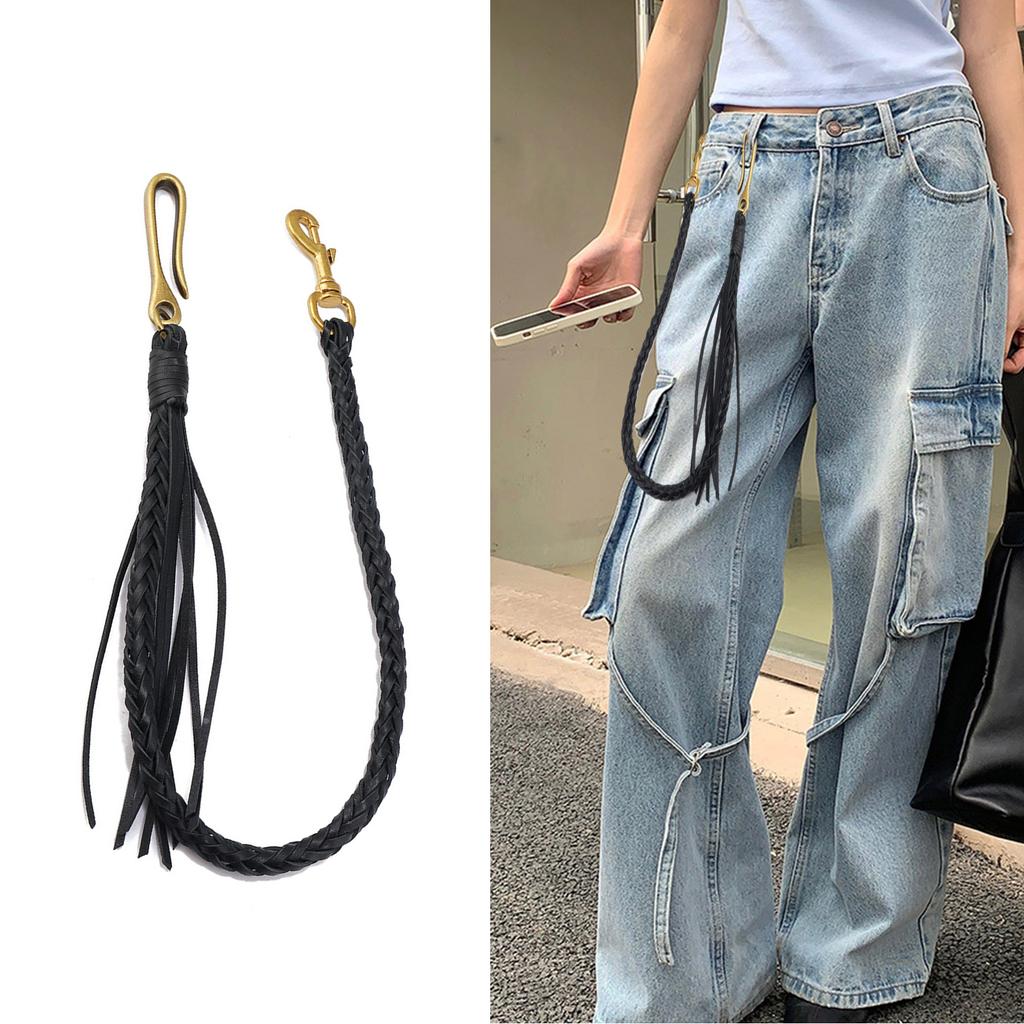 Retro Inspired Leather Tassel Pants Chain Durable Leather Pants Chain Adornment with Swinging Tassels for Vintage Lovers