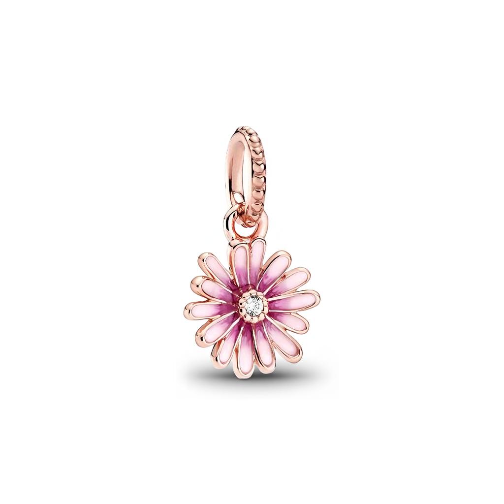Sparkling Rose Gold Original Flower Charm Pink Daisy Flower Cherry Blossom Rose Flower Beads Fit Snake Bracelet DIY Jewelry Gift