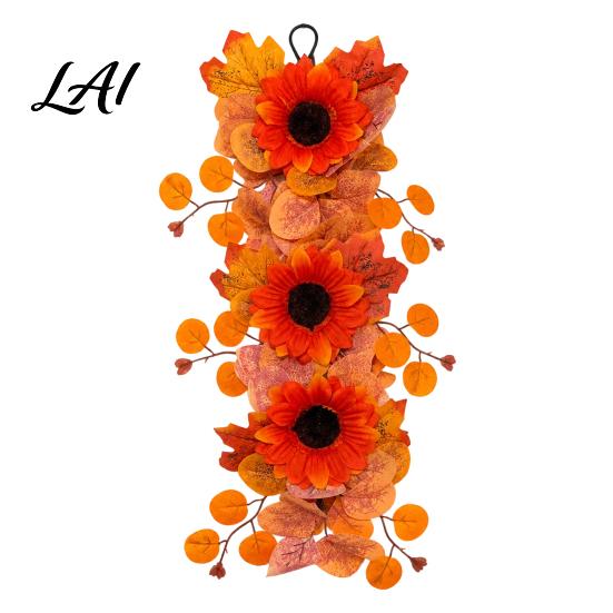 Elegant Multi-layer Maple Leaf Wreath Artificial Fall Sunflower Wall Hanging Garland with Butterfly Autumn Lifelike Butterfly Harvest for