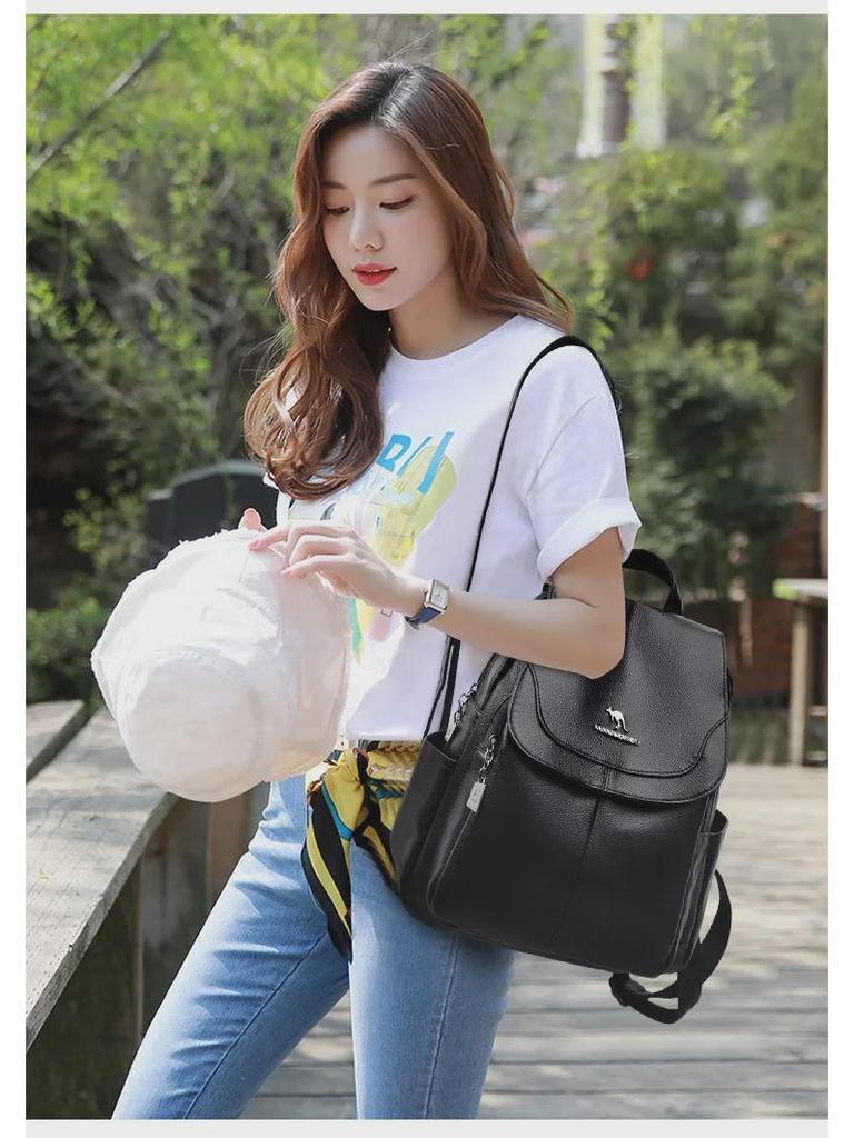 Women's Genuine Leather Anti-Theft Fashion Backpack - Versatile, Multifunctional, and Elegant Design.