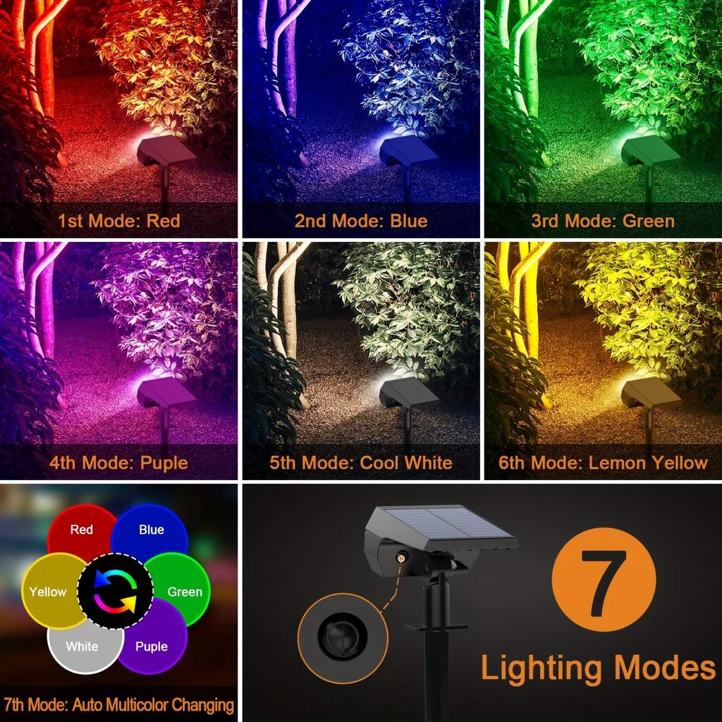 Solar Spot Lights Outdoor Color Changing 7 Modes Christmas IP65 Waterproof Landscape Spotlights Dusk To Dawn For Patio Garden