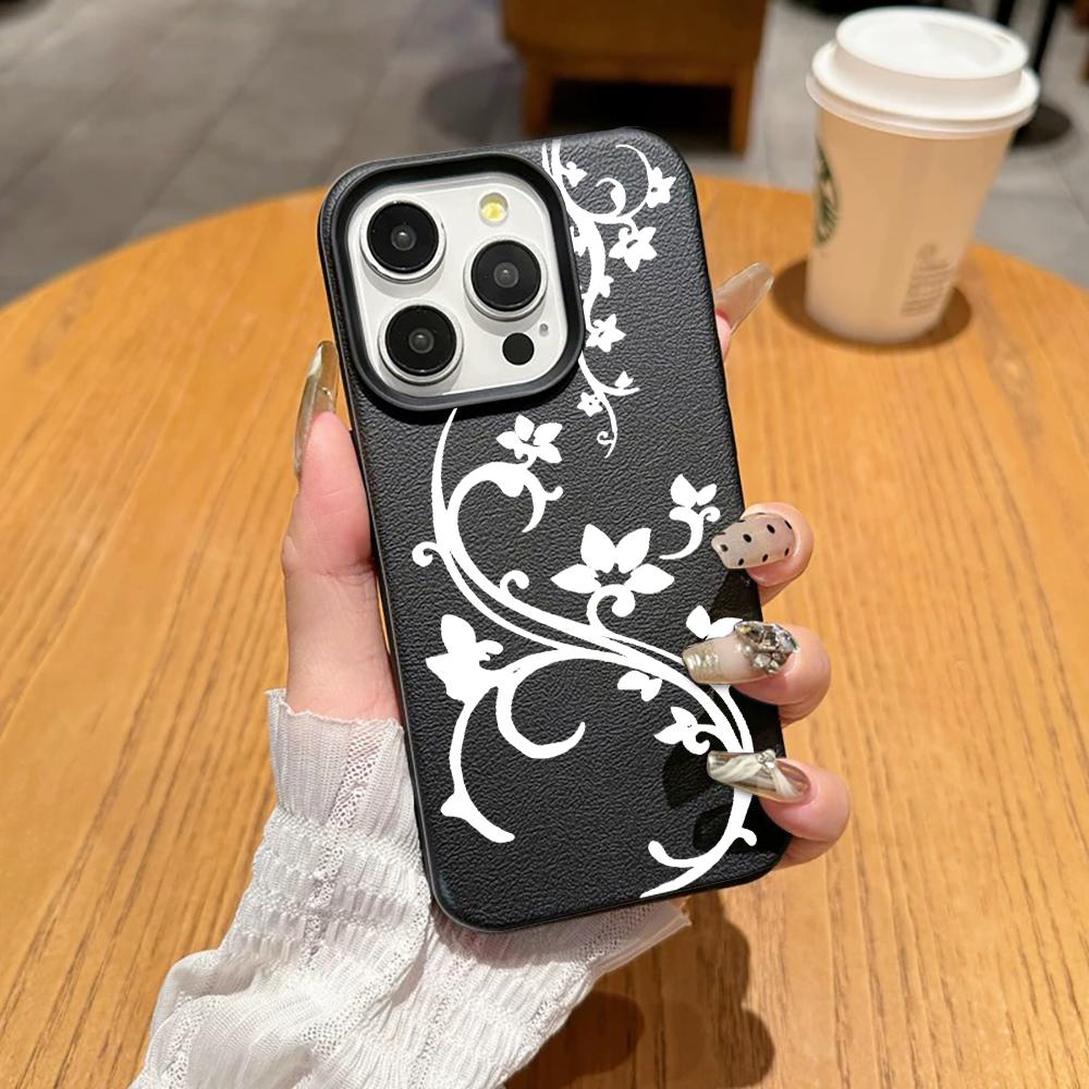 Minimalist Vine Patterns Phone Case For IPhone 17 Air 16 15 14 Plus 11 13 12 Pro Max Shockproof Leather Fresh And Niche Cover