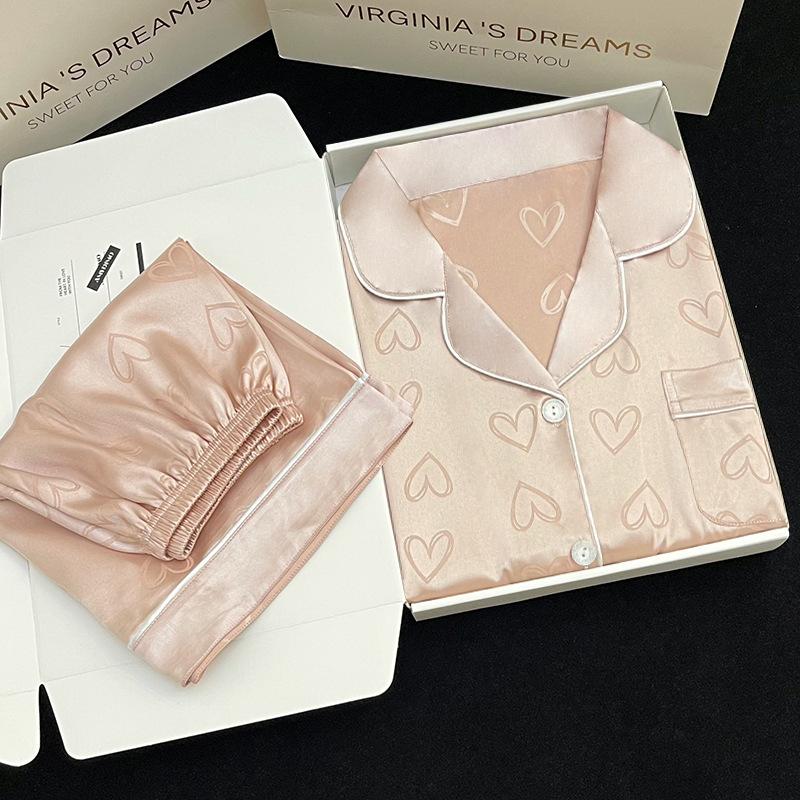 Spring And Summer Sweet Short Sleeve Shorts Set Pink Peach Heart Thin Wear Home Tile