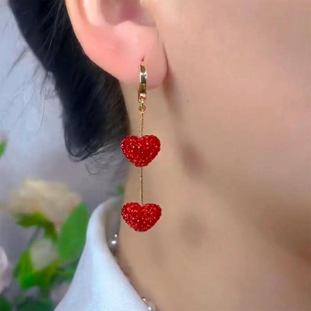 2pcs Luxurious Metal Inlaid Heart-Shaped Pendant Earrings, Elegant And Fashionable Earrings For Women, Valentine'S Day And Mother'S Day Gifts