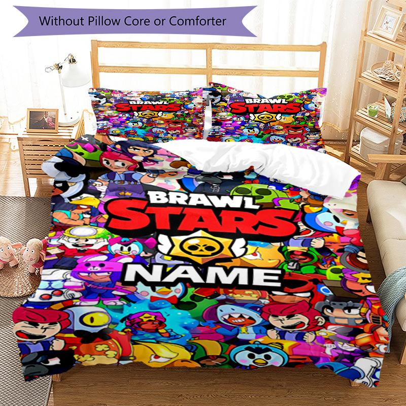 3pcs Custom Name Brawl Stars Bedding Set Duvet Cover Closure Includes 1 Duvet Cover & 2 Pillowcases, Soft and Comfortable for All Seasons.