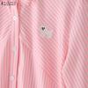 ZANZEA Women Casual Turn Down Collar Short Sleeve Loose Stripe Blouse