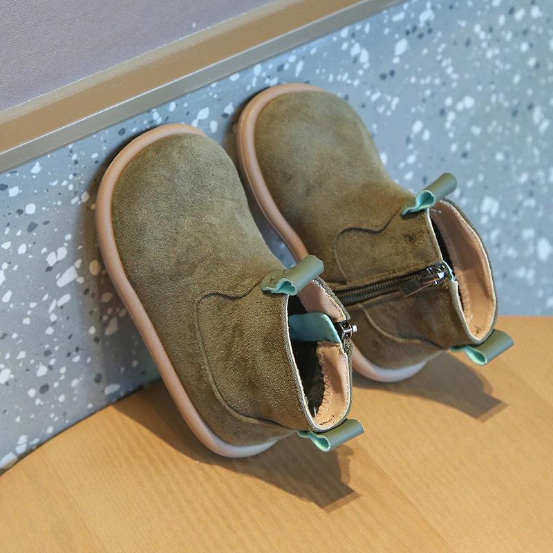 Autumn Winter Children's Plush Martin Boots Girls Versatile Retro Cotton Shoes Boys Solid Color Warm Velvet Cotton Boots