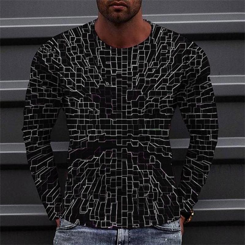 Men's 3D Creative Patterns Printed Hip Hop T-shirts Harajuku Style Round Neck Long Sleeve Colorful Comfortable Fashion Streetwear Top