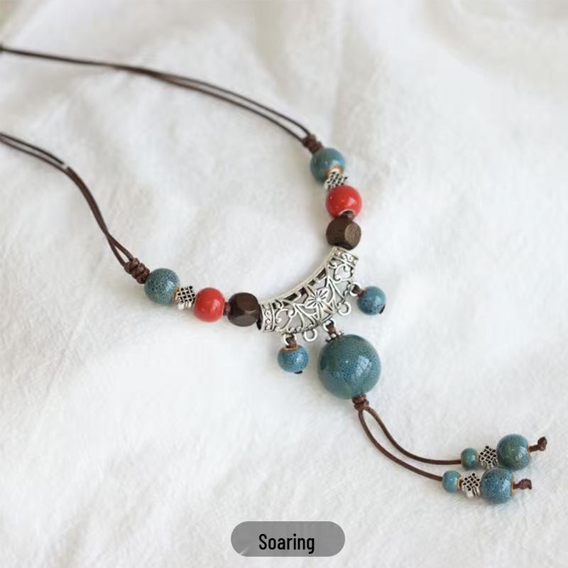 

Регулируемое керамическое ожерелье в ретро китайском этническом стиле - Винтажные украшения ручной работы