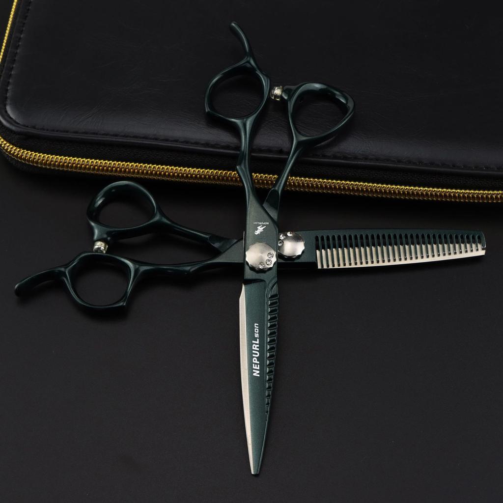6.0 Inch Green Paint, Neptune Hair Scissors Straight Cutting Teeth Scissors Thin Cutting Hair Salon Special Foreign Trade Explosion