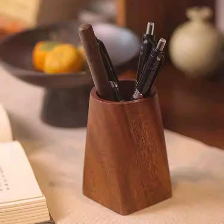 Vintage Wood Pen Holder Minimalist Large-capacity Storage Pencil Box Portable Makeup Brush Holder Table Organizer Pot