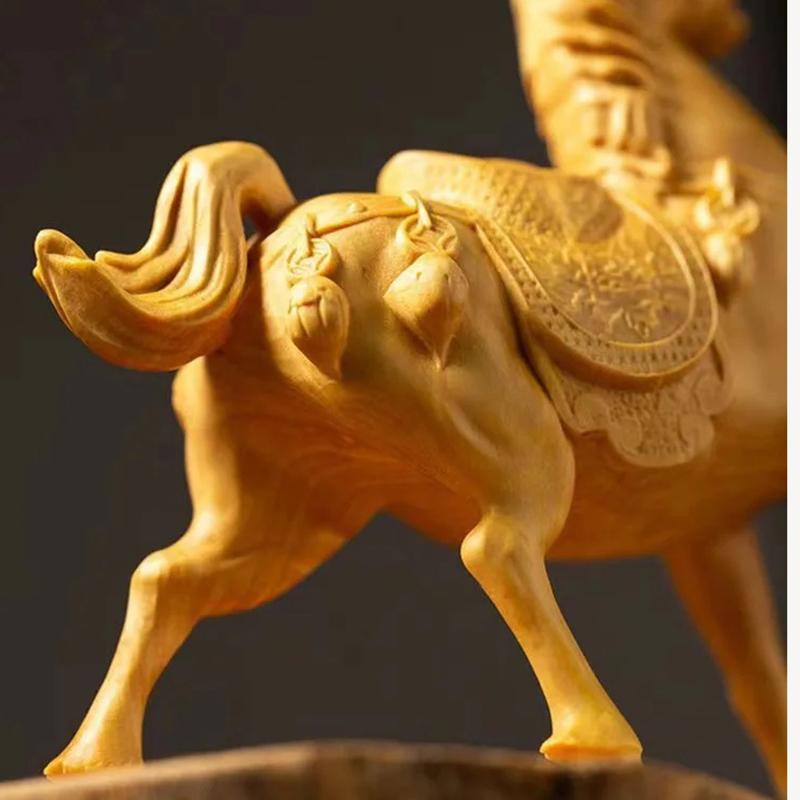Natural Boxwood Animal horse statue Solid wood carving Suitable for home Room Office Desktop Art Deco accessories