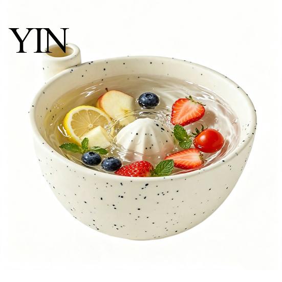 Kitchen Gadget for Fruit Cleaning Berry Swirl Draining Bowl with Silicone Pad, Ceramic Retro Kiln Multifunctional Food Prep Fired Colander,