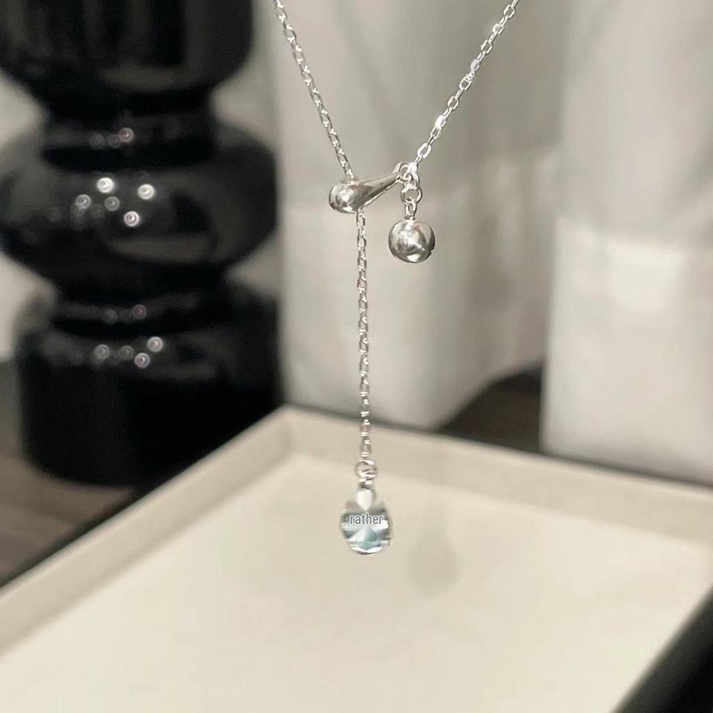 Summer 2024 Blue Zircon Water Drop Y-Shaped Adjustable Necklace for Women