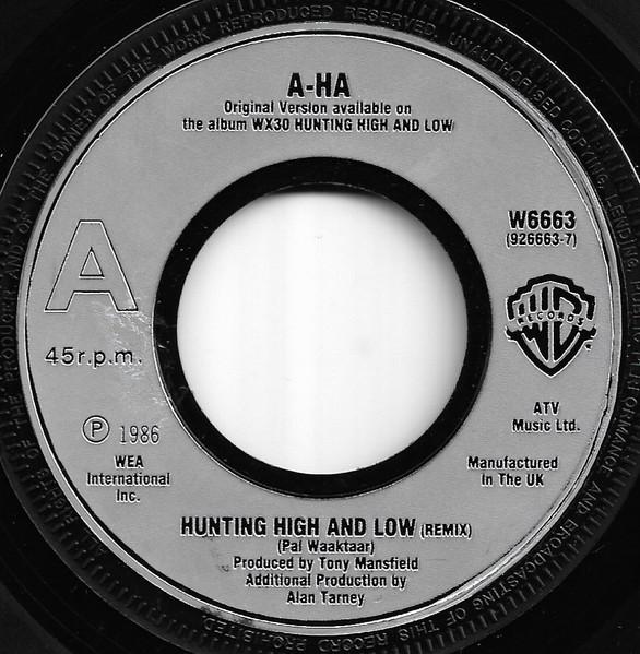 7-дюймовая пластинка AHA Hunting High And Low W6663 Warner Bros. Re 1986 Великобритания Танцевальная Электроника Б/У