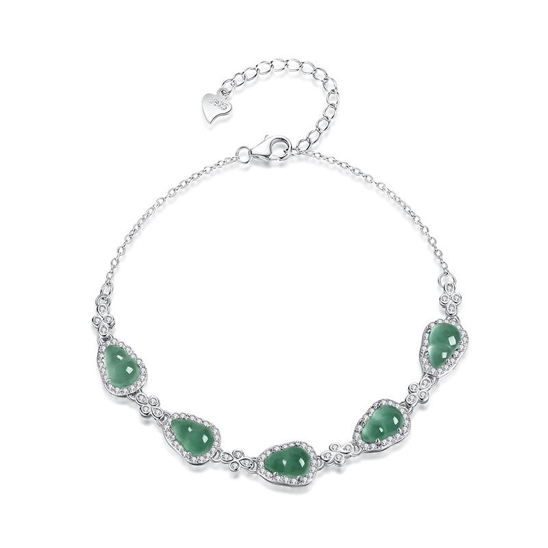 Natural Blue Water Jadeite Dangerous Material Gourd Bracelet Sterling Silver S925 National Tide Wind Burst Exquisite High-end Chain Light Luxury