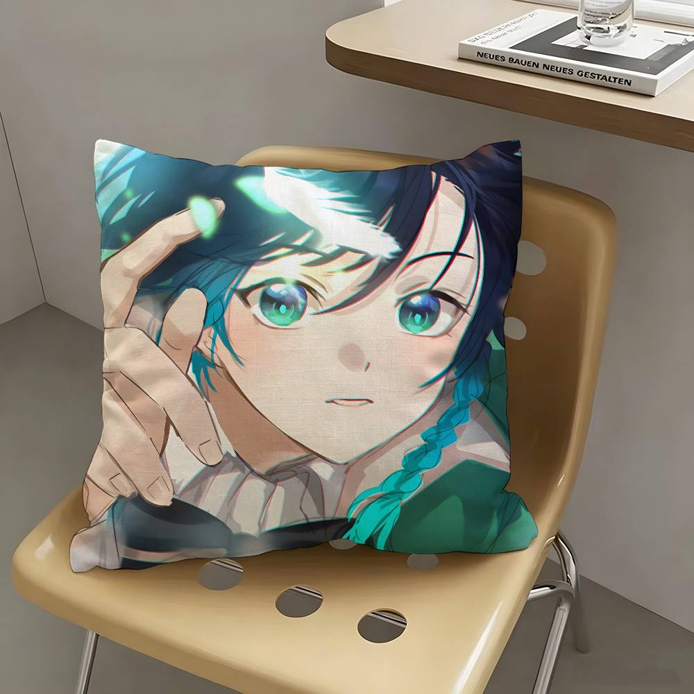1pc Anime Genshin Impact V-enti Pillow Case Fashion Square Pillowcase Bedroom Sofa Room Ins Decoration Leisure