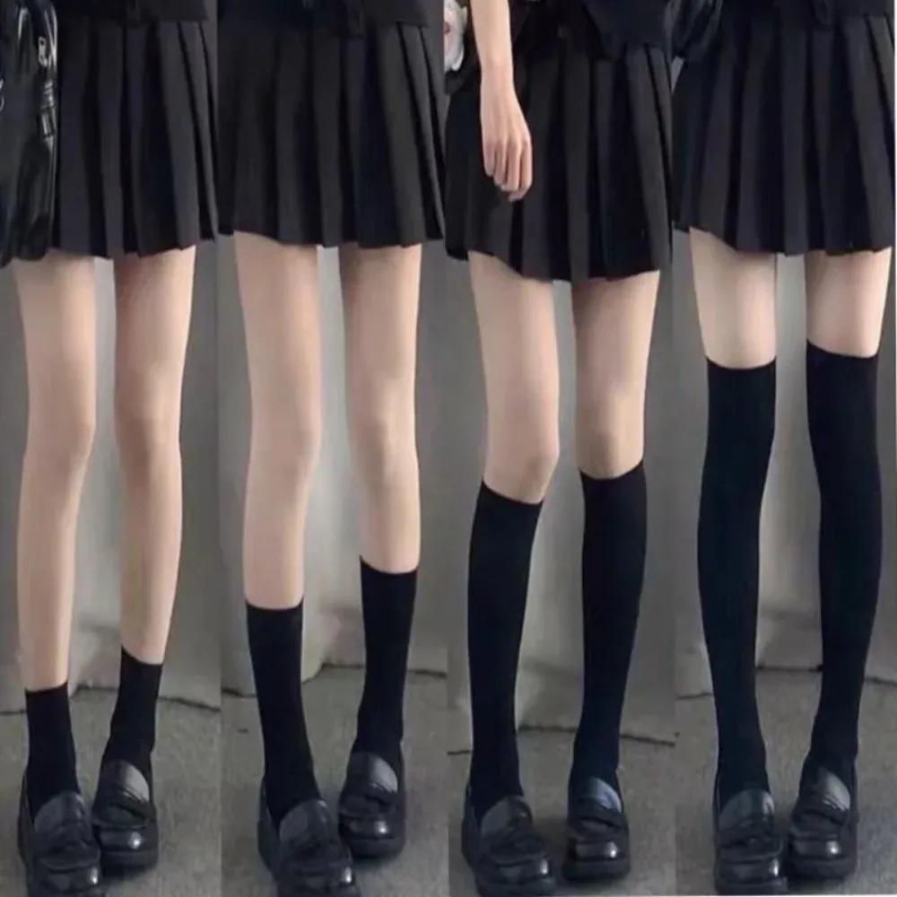 Women Black White Knee High Long Socks Stockings JK Japan Style School Girls Thigh High Stockings Lolita Kawaii Cute Soft Socks