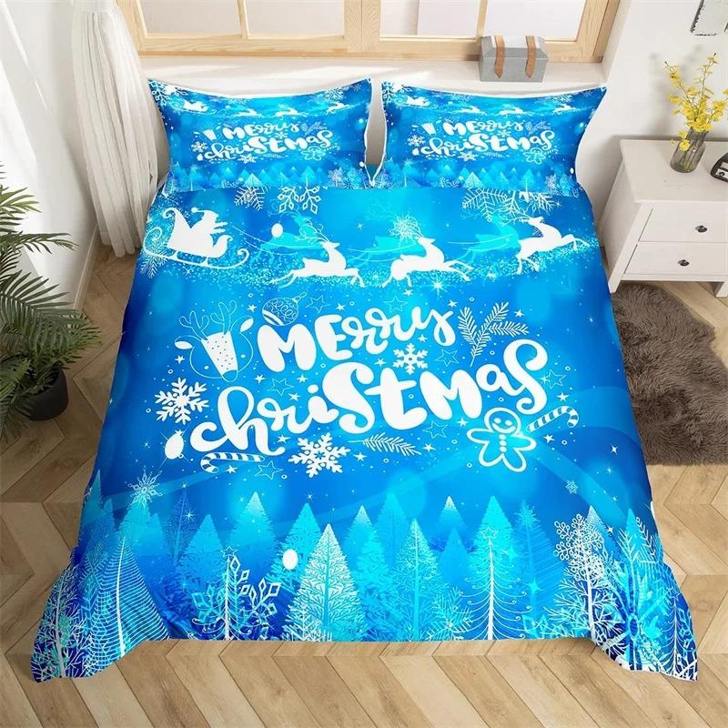 Merry Christmas Duvet Cover Set Happy New Year Comforter Cover Microfiber Xmas Deer Elk Bedding Set Twin For Boys Girls Bow Gift