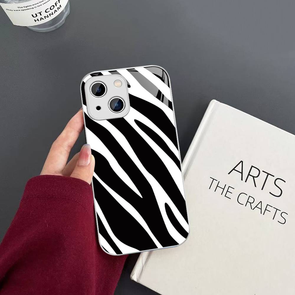 Zebra Print Clip Art For IPhone 14 13 12 Mini 11 Pro XS Max X XR 14 Plus Tempered Glass Cover