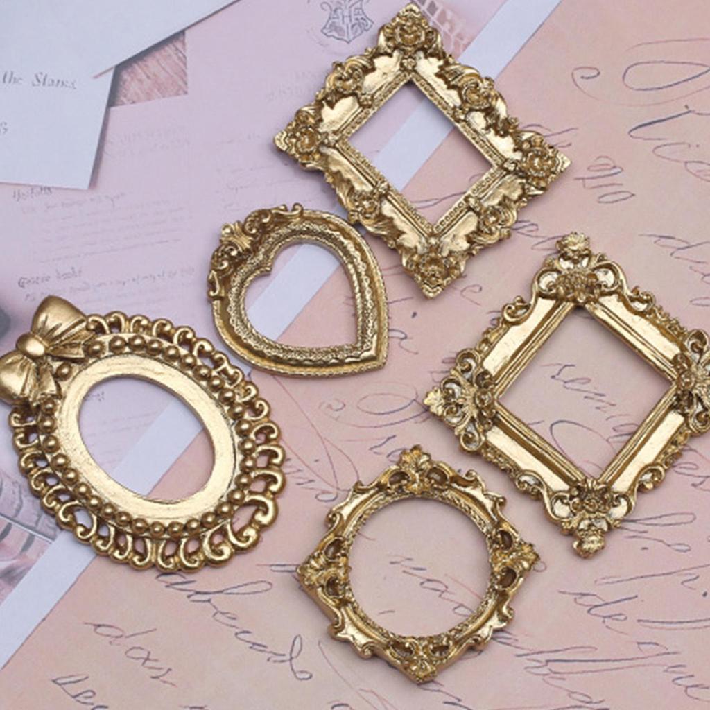5 Pezzi Mini Cornici per Foto Vintage, Piccole Cornici per Foto in Resina Oro Antico, Decorazioni Miniature da Tavolo Cornici per Foto da Parete