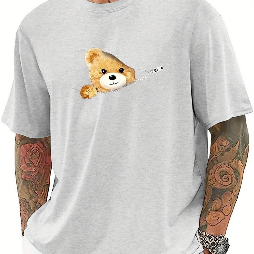 Cartoon cute bear print summer 100% pure cotton comfortable top 2025 sporty comfortable round-neck short-sleeved T-shirt