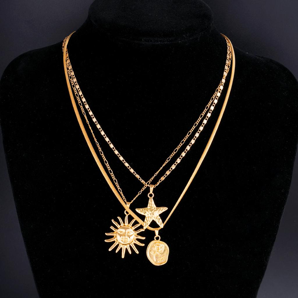 3 Pcs Fashion Sun Starfish Pendant Neckalce Set for Women Bohemia Beach Simple Roseflower Copper Metal Choker Necklace Jewelry