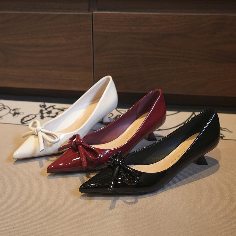 Samei Soft Noodles~ Private Collection Edition~ Simple Temperament Pointed High Heels Women's Thin Heel Bow Single Shoes Spring