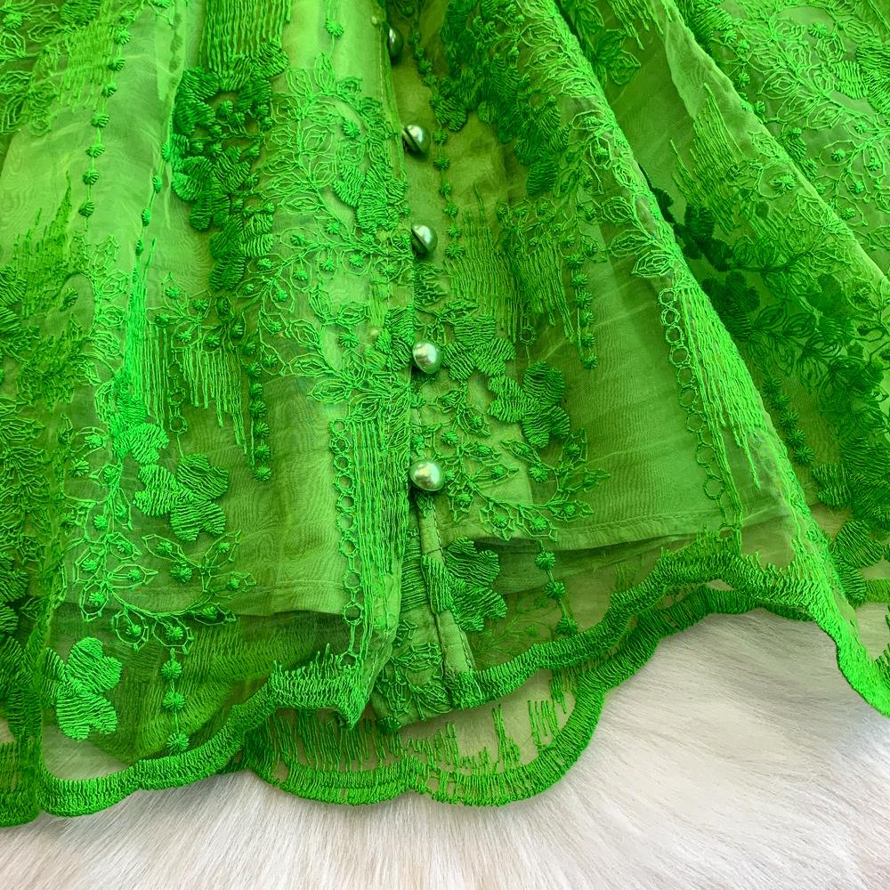 2025 Summer and Autumn Vintage Court V-neck Lantern Sleeve Fashion Embroidery Versatile A-word Elegant Dress