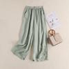 Thin Style Summer Women Loose Cotton and Linen Elastic Waist Solid Color Wide Leg Pants Casual Embroidery Trousers