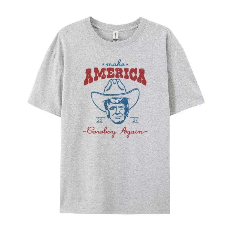 Women Funny Trump 2024 Election T-Shirts Vintage Western Cowboy Unisex T Shirt MAGA Patriotic Shirt Unisex Short Sleeve Republican Tops