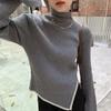 Herbst Winter High Neck Base Pullover Rollkragen Seitenschlitz Pullover Frauen Stil Top Selbst-Anbau Pullover Ärmel Schlank Sexy Kurzen Pullover
